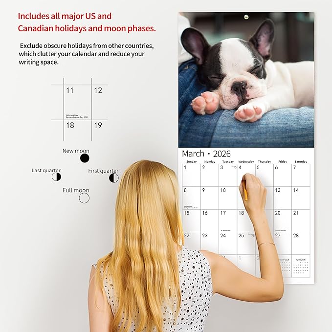 2026 Wall Calendar,Calendar 2026, November 2025 - December 2026, Wall Calendar Puppy Dog, 12" x 24" Opened,Full Page Months Thick & Sturdy Paper for Calendar Organizing & Planning
