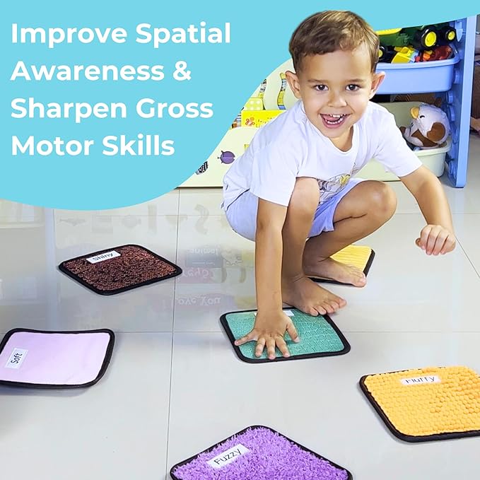 9 Labeled Sensory Mats w/Lesson Plans, Sensory Toys for Kids with Autism, Sensory Wall & Autism Toys for Toddlers 3-4, Calming Corner Items Kids 5-7, 8-12, Special Education Classroom Must Haves