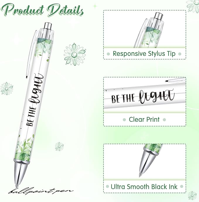 Tinlade 10 Pcs Christian Pens for Women Religious Ink Pens Easter Gifts Inspirational Quotes Bible Verse Ballpoint Funny Office Supplies for Women Men Coworker(Green Leaves)