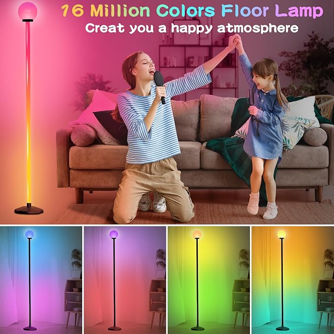 Corner Floor Lamp,70" Smart RGBW LED Corner Lamp with Glow Ball Light,16 Million Colors Changing Corner Lamp with Remote and App Control,Music Sync & Timing Smart Floor Lamp for Living Room