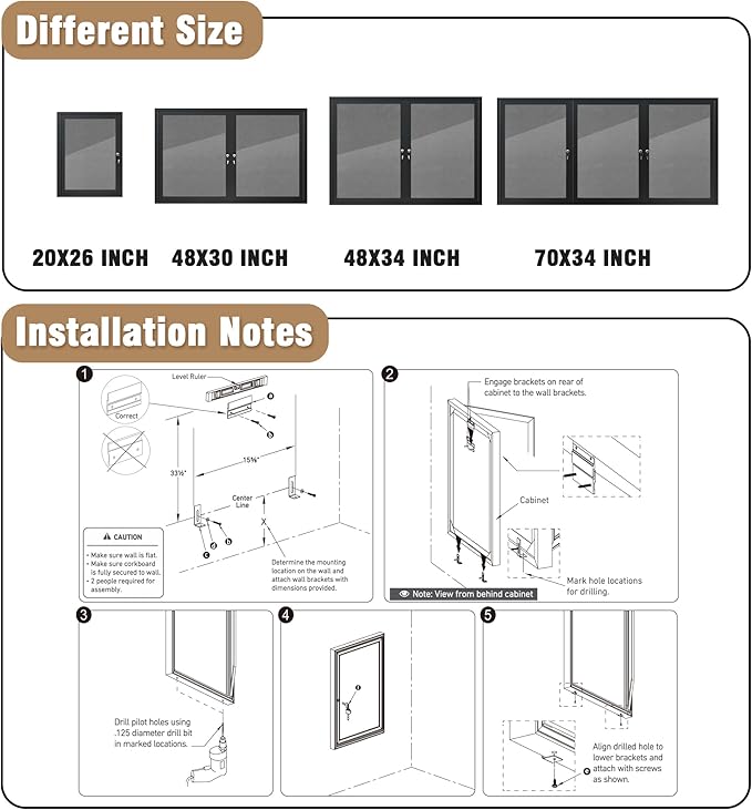 26"x20" Enclosed Bulletin Board, Outdoor Lockable Weather-Resistant Aluminum Cork Noticeboard for School & Office, Black Frame w/Grey Flet