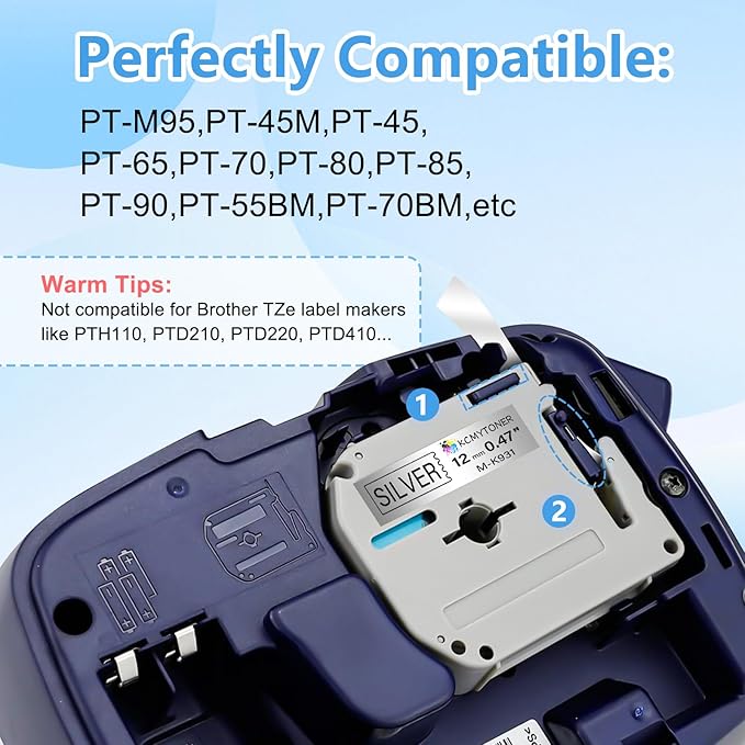 3 Pack Compatible for Brother P-Touch M Tape M931 MK931 M-K931 M-K931S 12mm 0.47 Inch Black on Silver Label Maker Tape for PT-70BMH PT-70DIY PT-70HK PT-70HOL PT-70HOT PT-70SP