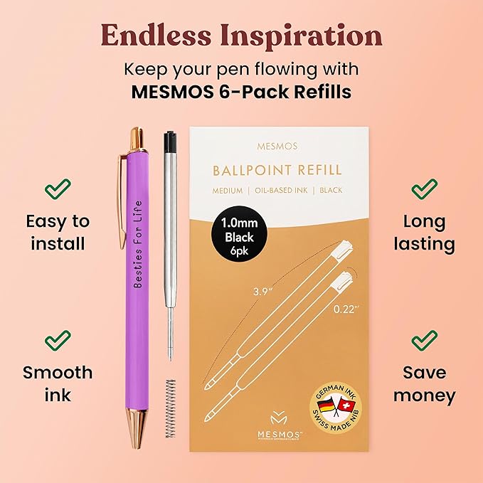 MESMOS 3pc Fancy Pen Set for Women, Gifts for Best Friend Women, Birthday Gifts for Friendship, Long Distance Female Best Friends