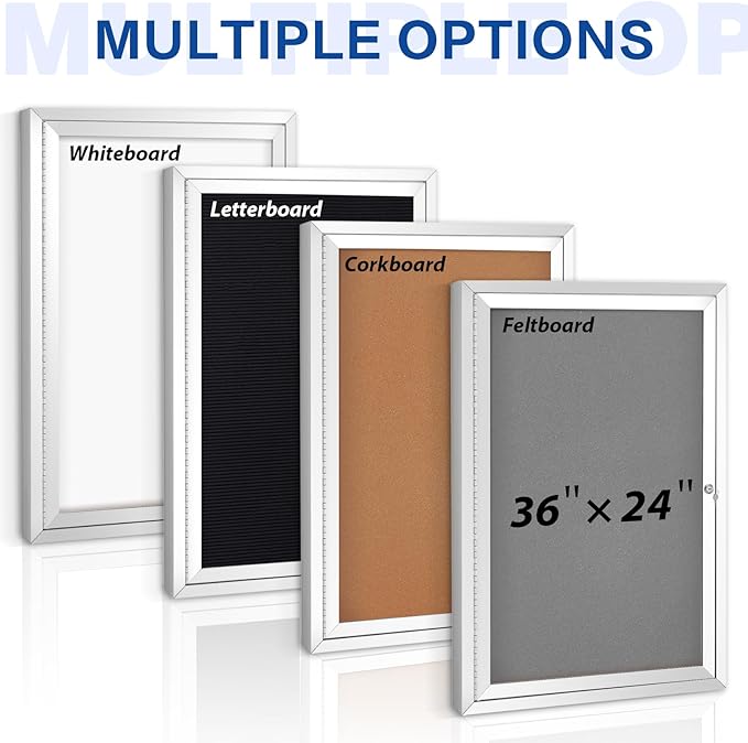 SWANCROWN Enclosed Bulletin Board Cork Displays Boards Weather Resistant Wall Mounted Notice Case, 28x20inches