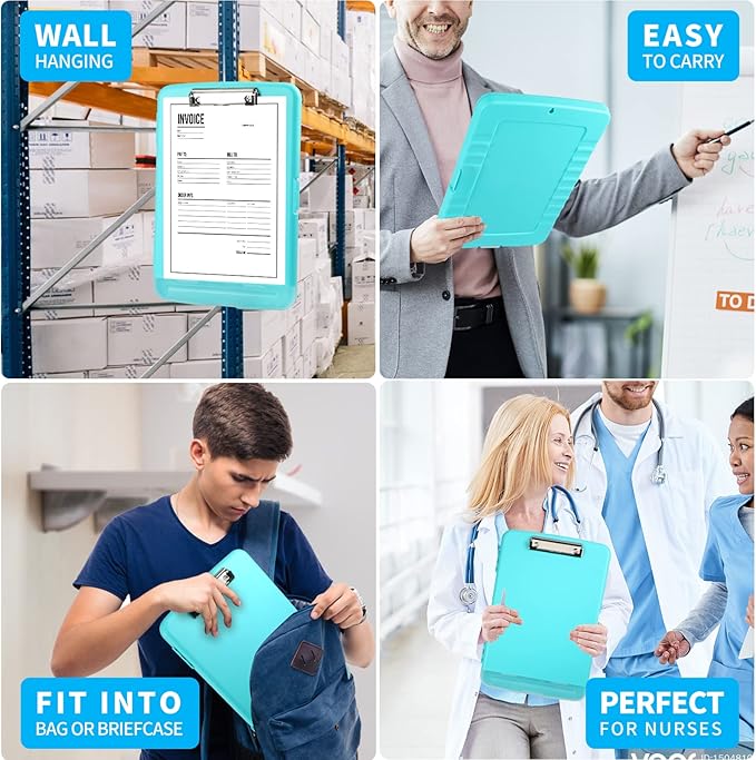 Clipboard with Storage, Large Capacity Nursing Clipboards with Low Profile Clip, Heavy Duty Plastic Storage Clipboard with Pen Holder, Side-Opening, Multifunctional Clipboard Case for Writing