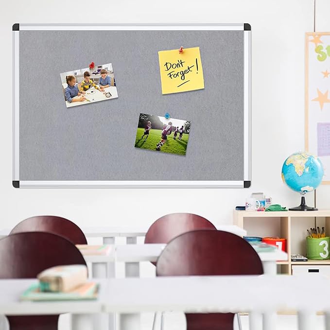 VIZ-PRO Notice Board Felt Gray, 48 X 36 Inches, Silver Aluminium Frame