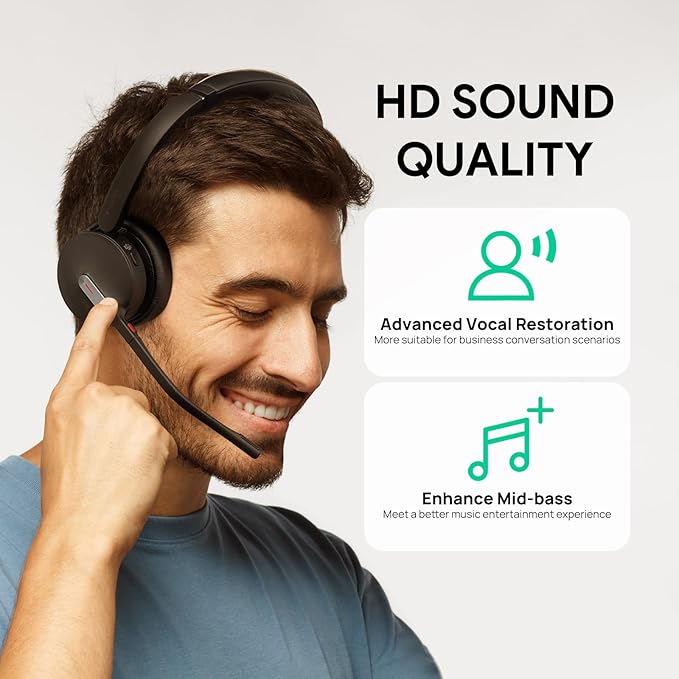 Yealink BH70 Teams Wireless Headset with Mic, Bluetooth Headsets for Work, Long Battery Life of 35h Talking, 91g Lightweight for All-Day Wearing, with 3 Noise Cancelling Microphone for Clear Calls