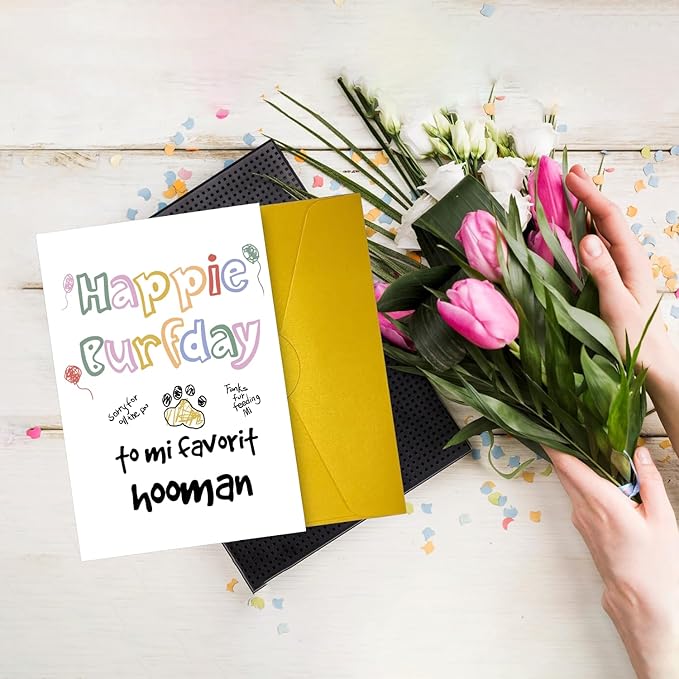 Funny Birthday Card From Cat Dog, Happy Birthday Card Gift for Dog Dad Mom Friend Women Men