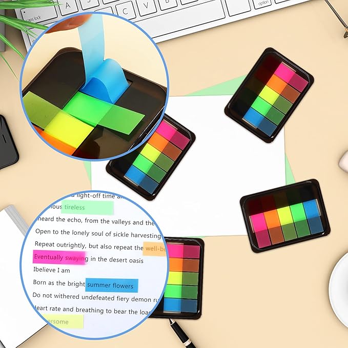 600 Pieces Sticky Index Tabs Page Flags, ALOTCHE Transparent Sticky Notes Book Sticky Tabs for Annotating Books, Neon Pop Up Index Tabs Self-Adhesive Page Marks for Classify File