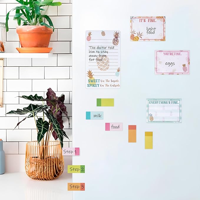 B1ykin Sticky Notes Set - Cartoon Theme Cute Self-Stick Notes Pad Teacher Appreciation Gifts， Self-Adhesive Writing Memo Pages Sticky to Do Notepad for Kids Employee School Office (Pineapple)