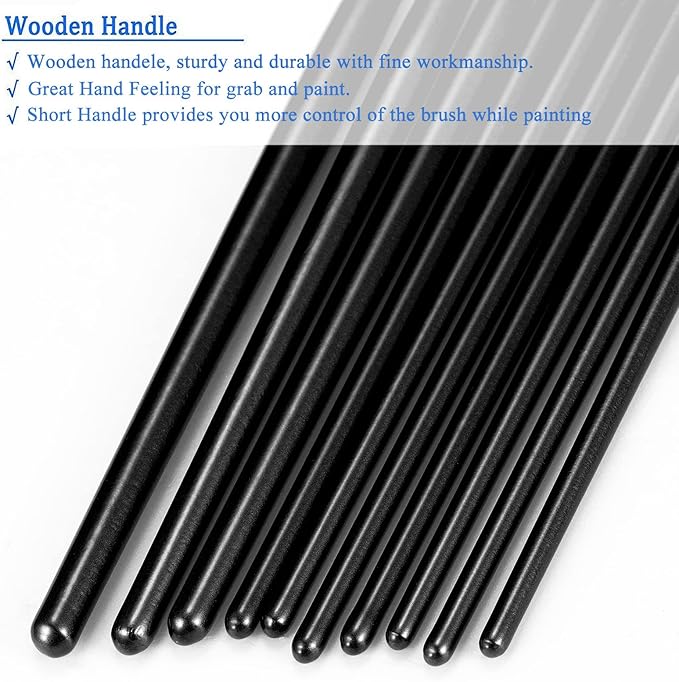 BOSOBO Paint Brushes Set, 10 Pieces Round Pointed Tip Paintbrushes Nylon Hair Artist Acrylic Paint Brushes for Acrylic Oil Watercolor, Face Nail Body Art, Miniature Detailing & Rock Painting, Black