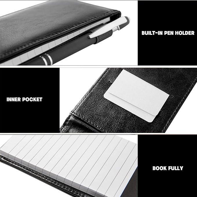 Camelmother 10 Pieces Small Notepad Holder Set Pocket Notebook 3 x 5 Inch with Pen