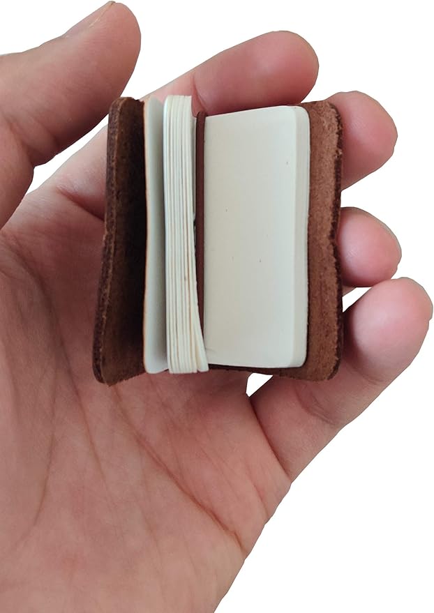 Hesena Miniature Notebook - Handmade Leather Cover with Book Insert, Portable Travel Sized Journal.