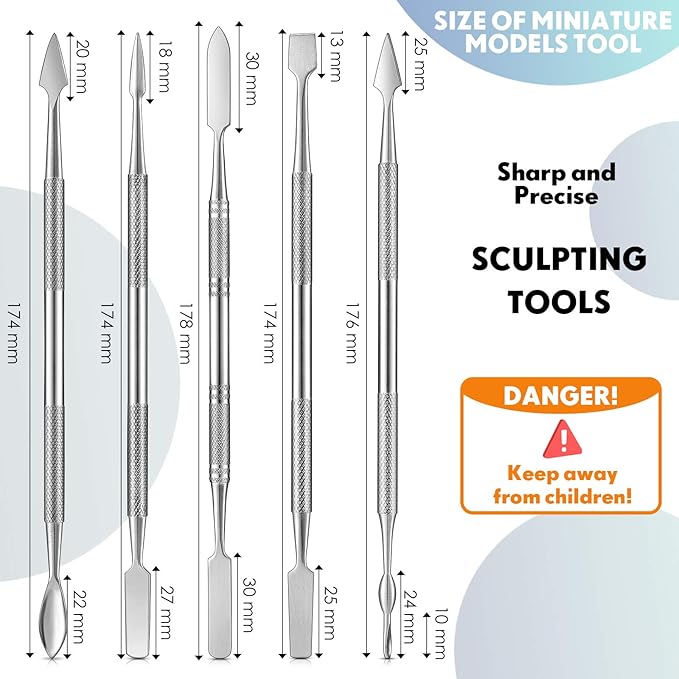 5 Pieces Miniature Sculpting Tools Set Mini Stainless Steel Double-Headed Tool for Model and Convert Plastic, Resin and Metal Tabletop War Game Miniatures Models