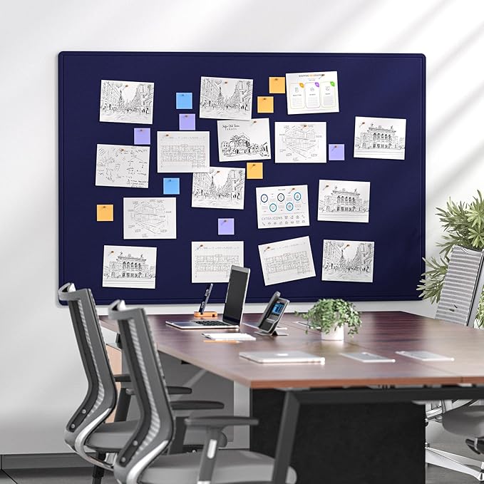 MaxGear Extra Large Bulletin Board 72" x 48", Foldable Felt Board Vision Board Supplies, Cork Board for Office, Home, School, Small Pin Boards for Walls Decorative Display Board Dark Blue