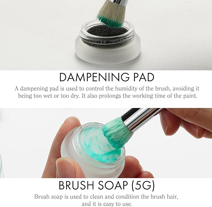 ARTIFY Drybrush Set with Dampening Pad and Brush Soap: 5 Sizes Professional-Grade Dry Brush for Effortless Miniature & Model Painting - Hobby Paint Brushes for Tabletop & Wargames Miniatures