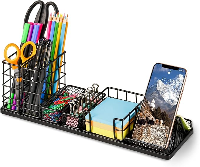 Desk Organizers and Accessories, Desk Organizer Set with Pen Holder, Sticky Note holder, Paper Clip Holder and Binder Clips