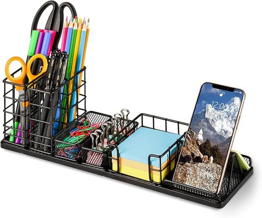 Desk Organizers and Accessories, Desk Organizer Set with Pen Holder, Sticky Note holder, Paper Clip Holder and Binder Clips