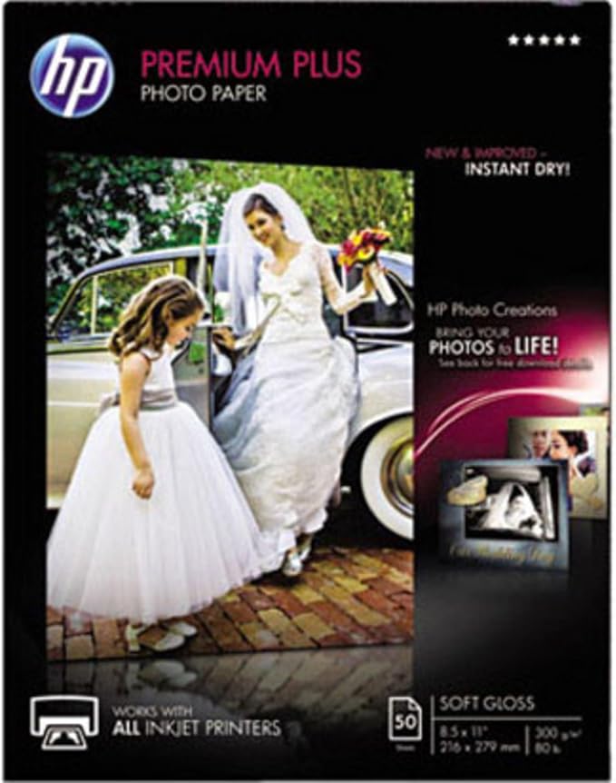 HP Premium Plus Photo Paper, Satin, 8.5x11 in, 50 sheets (CR667A)