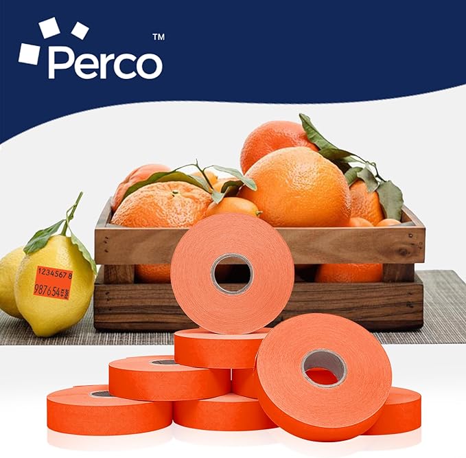 Perco Red Pricing Labels for Monarch 1136 Price Gun - Case of 8 Sleeves, 112,000 Pricemarking Labels Value Pack - with Bonus Ink Rolls Included