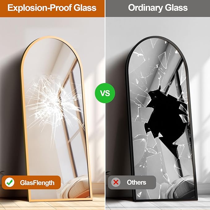 64"x21" Arched Full Length Mirror, Elegant Full Body Mirror with Stand for Bedroom & Cloakroom, Gold