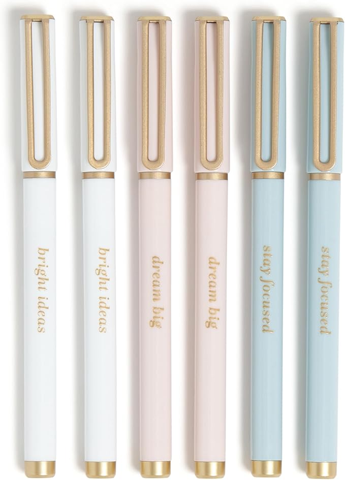 U Brands Catalina Felt Tip Pens, Set of 6, Classic Pretty Pastels with Gold Details, Medium (0.7 mm) Point, Black Ink