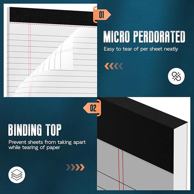 Note Pads 8.5"x 14", 10 Pack Legal Pads 8.5 x 14 White, Notepads 8.5 x 14 Wide Ruled Legal Pad, Micro Perforated Lined Writing Pads, 30 Sheets Per Note Pad, Legal Notepads for Work/School/Office