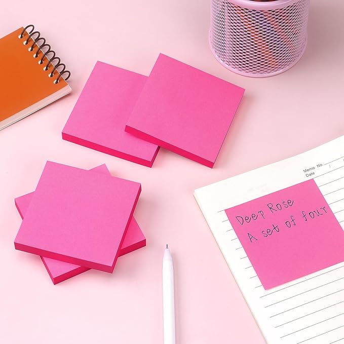 Sticky Notes 3x3 Self-Stick Notes Bright Colors Sticky Notes 4 Pads 100 Sheets/Pad (Rose Red)