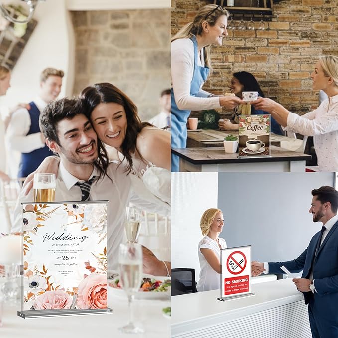 Acrylic Sign Holder 8.5 x 11 Clear Table Signs Stand, Double Sided T Shape Flyer Holder Plastic for Picture Paper Card Holder for Mall Office Home Store Restaurant