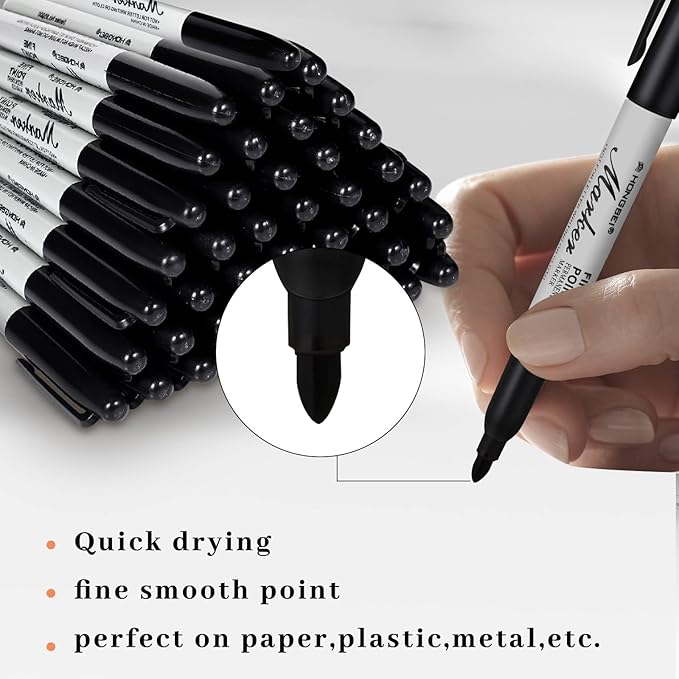 Thenshop 300 Pack Permanent Markers Bulk Black Permanent Marker Set Fine Point Pens Work on Wood, Metal, Stone, Glass