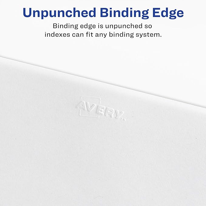Avery Blank Tab Legal Exhibit Binder Dividers, White Unlaminated Tabs, Letter-Size, Standard Collated 25-Tab Set (11959)
