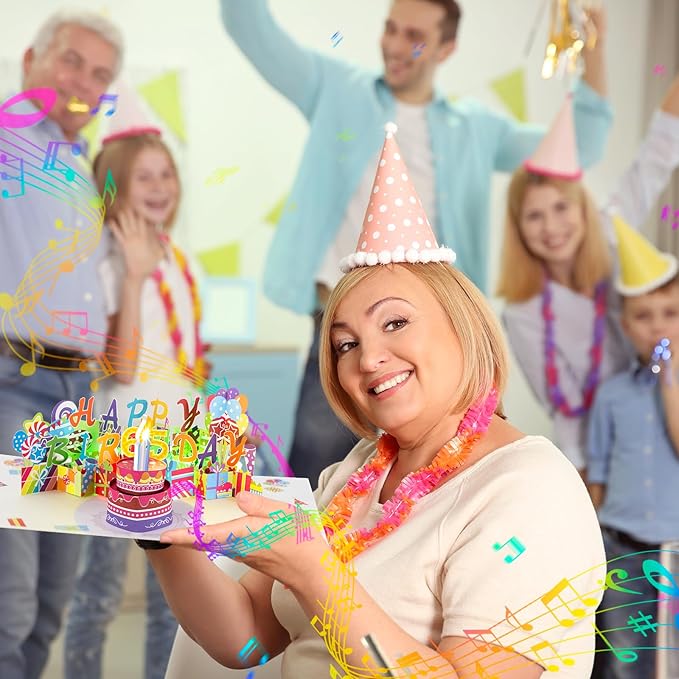 Gumry 65TH Musical Birthday PopUp Card, Blowable Colorful Light Candle 3D Cards with Song, Applause Cheers Sound, Greeting Cards Birthday Gifts Decorations for Women Men Turning 65 Years Old