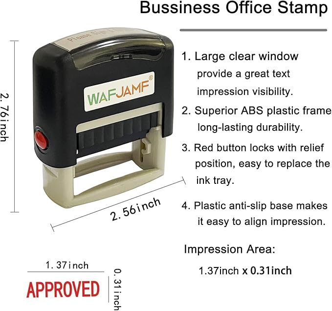 WAFJAMF Approved Message Stamp Self-Inking Rubber Stamp Office Stamp Red Ink-Medium