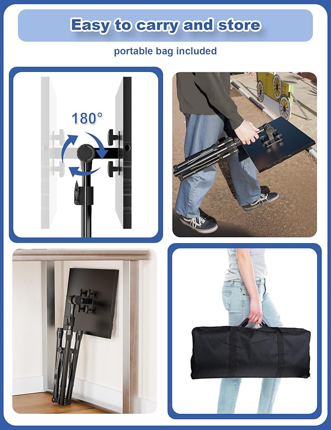 Projector Stand Tripod, Adjustable Height 26 to 56 Inch Laptop Tripod, Laptop Stand with Mouse Tray, Foldable Tripod for Projector with Carry Bag, Portable Podium Stand for Office, Home, Stage, DJ