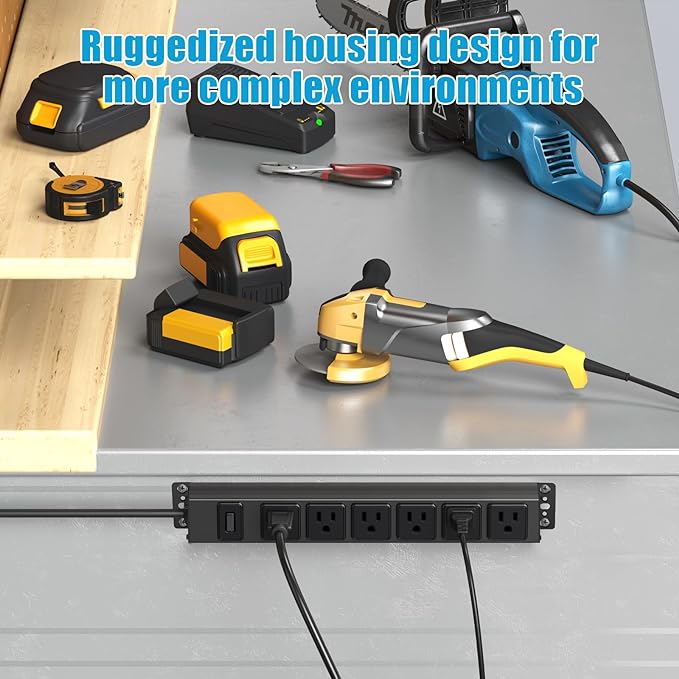 Magnetic Wall Mount Power Strip, Under Desk 6 Outlet Mountable Socket, Metal Long Heavy Duty Surge Protector for Garage, Gaming Table Or Workspace, 3FT Extension Cord.