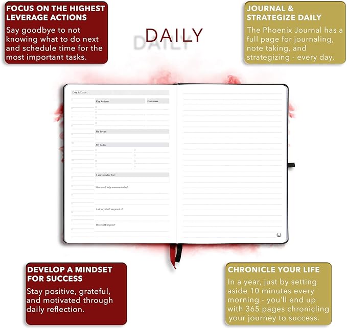 The Phoenix Journal - Best Daily Goal Planner, Organizer, & Calendar for Goal Setting, Gratitude, Happiness, & Productivity - Vision Board & Habit Tracking - 12 Weeks, Undated, Hardcover (Sapphire)