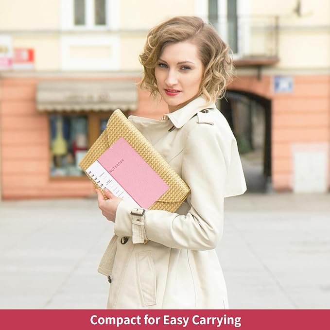 Spiral Notebook, Pink Notebook-6.1x8.2 Inch College Ruled Journal with Inner Pockets and 160 Pages, PU Leather Cover Business Journal, Twin-Wire Binding Notebook Perfect for Office & Home