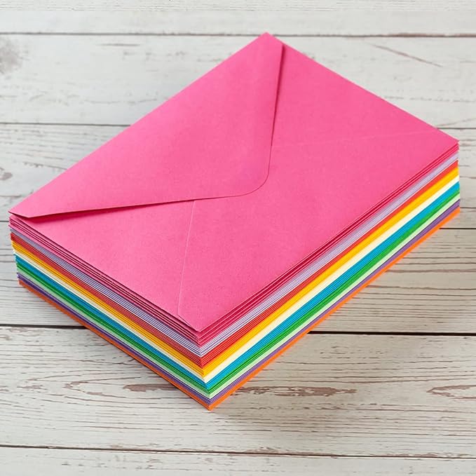 50 Pack A6 Envelopes for 4 x 6 Greeting Cards, Birthday Party, Photos, Baby Shower and Wedding Invitation Cards, 6 1/2 x 4 3/4 Inches (Multicolor)