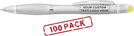 DISCOUNT PROMOS 100 Marathon Gel Highlighter Pens Pack - Customizable Text, Logo - Twist Mechanism, Ballpoint - Silver