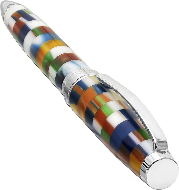 Xezo Urbanite II Twist Action Ballpoint Pen, Medium Point. Jazzy Multicolor Checkered Acrylic on Brass. Chrome Plated. Handcrafted, Limited Edition, Serialized