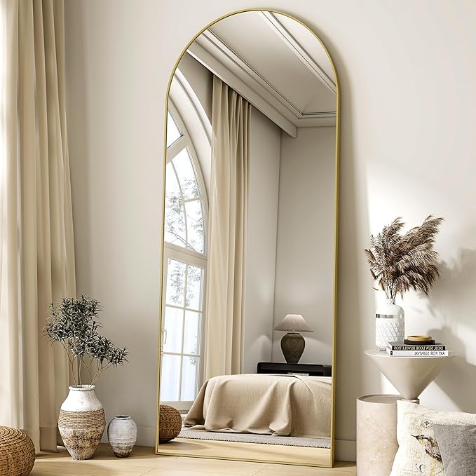 HARRITPURE 65"x24" Arched Full Length Mirror Free Standing & Wall-Mounted Full-Length Mirror with Stand Modern Gold Mirror for Living Room Bedroom Cloakroom Aluminum Frame
