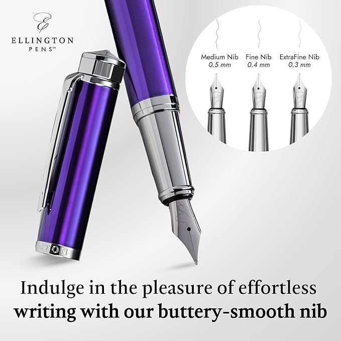 Luxury Fountain Pen Set- Fountain Pens for Writing - Smooth Fine Nib - Includes Refillable Ink Converter, 3 Ink Cartridges [Black & Blue], Gift Box - Elegant Calligraphy