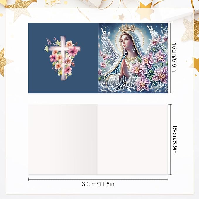 6 Pcs 5D Rhinestone Painting Greeting Cards Kits, Handmade Festival Greeting Cards with Envelopes Holographic Laser Effect DIY Diamond Art Crafts Birthday Cards for Birthdays Celebrations (Religion)