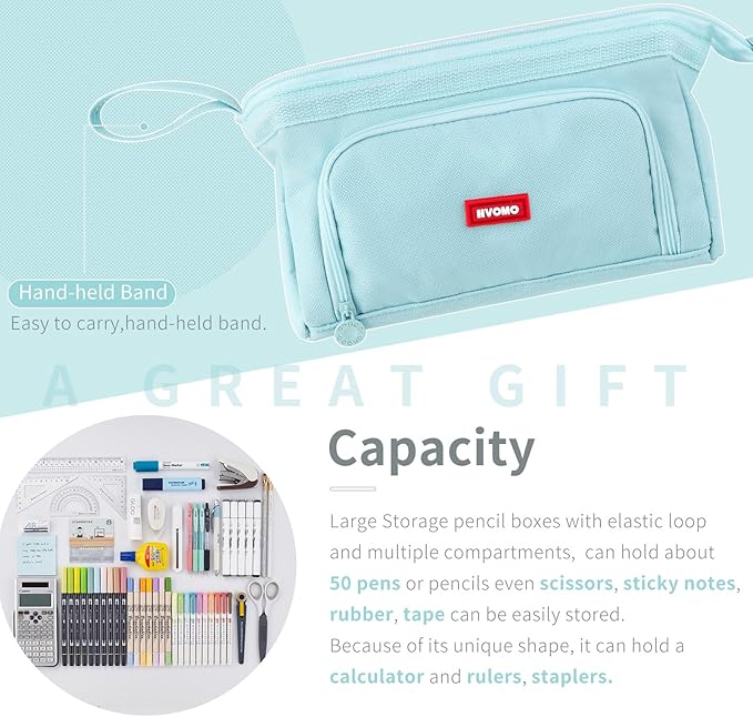HVOMO Pencil Case Large Capacity Pencil Pouch Handheld Pen Bag Cosmetic Gift for Office School Teen Girl Boy Men Women Adult (Blue)