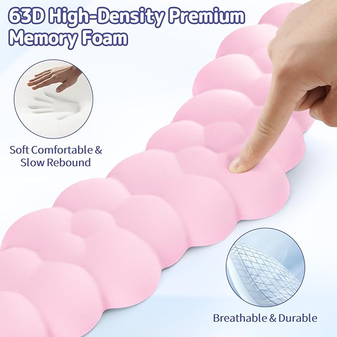 Cloud Wrist Rest Keyboard, Cloud Palm Rest Set with PU Leather Memory Foam, Cute Keyboard Rest for Wrist Support and Arm Rest, Desk Cloud Wrist Pad for PC/Gaming/Hand Cushion/Computer-Pink