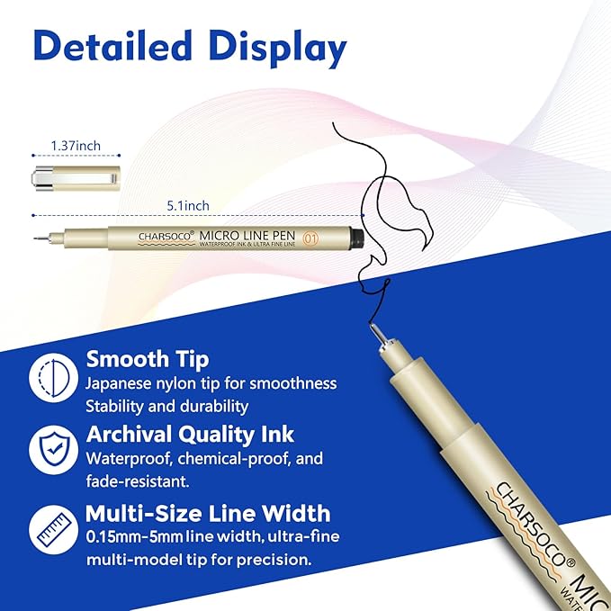 Black Micro Pens, 20 Sizes in 0.15mm - 5mm, Waterproof Archival Ink, Fine Point Pen for Artist Illustration, Sketching, Anime, Manga and Technical Drawing