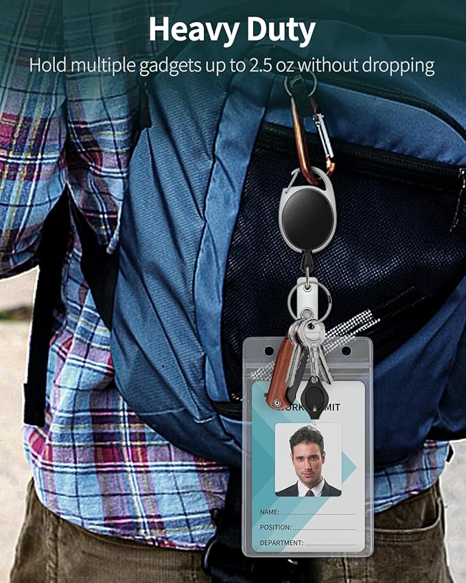 Uniclife 5 Pack Badge Holder Vertical Clear Plastic Case with Retractable Badge Reel Carabiner Clip Soft Waterproof Card Protector for IDs Credit Cards Proximity Cards Driver’s Licenses and Passes