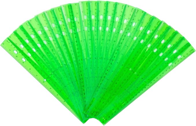 28 Pack Plastic Ruler 12 Inch Transparent Rulers - Metric Bulk for Kids School Office Classroom, Green
