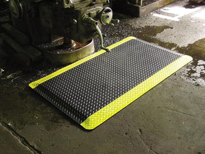 Rhino Mats, American Classic Diamond Anti-Fatigue Mats, Industrial Ergonomic Comfort Standing Mat for Work, Home, Garage, Office, Kitchen or Anywhere (Black/Yellow 1" Thick, 3 FT. x 17 FT.)