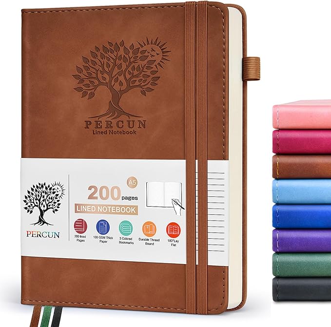 Lined Journal Notebook for Men & Women,200 Pages A5 Hardcover Leather Notebook (5.9"x8.5"), Travel Journal for Work, School, Business Writing, Note Taking, Notepad Diary (Brown)
